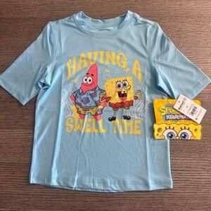 SpongeBob SquarePants Boys Graphic Rash Guard Top Short Sleeves Size 4/5